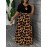 Elegant Leopard Print Maxi Dress - Color Block Design, Crew Neck, Short Sleeve, Stretchy Fabric, All-Season Wear for Women, Stylish Long Dres