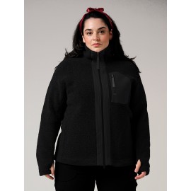 Winter Black  High Collar Jacket - Outdoor Casual, Front Zipper, Hidden Zipper Insert Bag