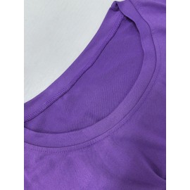 Women's Casual Short Sleeve T-Shirt - Vibrant Purple with White Spanish Scripture Letter Print (Isaiah 30:5), 100% Polyester Knit, Lightweight 180g All-Season Top, Machine Washable