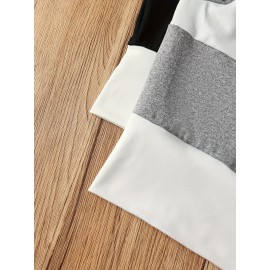 2pcs Set Color Block Spliced Short Sleeve Long T-Shirt Women's Crop Top High Neck Casual Chic New Style