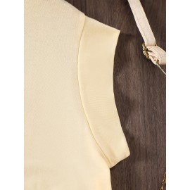 Holiday Cheer| Festive Yellow Christmas Tree Print T-Shirt for Women - Soft Stretch Fabric, Round Neck, Sleeveless Design with Glittery Star & Bow Detail, Machine Washable, Perfect for All Seasons, Christmas Garland