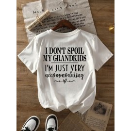 Summer Women's Letter Print Front and Back Fashion Short Sleeve T-Shirt, Comfortable Breathable Fabric, Casual Sporty Style, Suitable for Spring and Summer