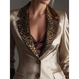 [Leopard Print Blazer] Elegant Leopard Print Blazer for Women | Sexy Beige & Brown Jacket, Machine Washable, Non-See-Through, Formal & Casual Outerwear for Business, Parties, Everyday Chic, Party Outfit, Stylish Design, Durable Fabric, Hline Silhouette