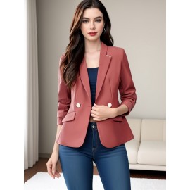 [Chic Double Breasted Blazer] Long Sleeve Double Breasted Chic Blazer for Women - Polyester Lined, Regular Fit, Woven Fabric - Spring/Fall 2024 Collection