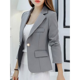 [Elegant Blazer] Elegant Light Grey Women's X-Silhouette Blazer | Machine Washable Regular Fit Long Sleeve Jacket for Spring Summer Fall, Office & Casual Wear, Structured Design, Single-Button Notch Lapel