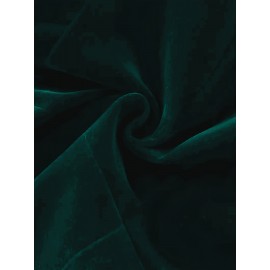 [Double-Breasted Blazer] Green Velvet Double-Breasted Women's Mid-Length Blazer | Polyester Blend, Long Sleeve, Button Detail, H-Line Silhouette, Notch Lapel, Perfect for Spring/Fall