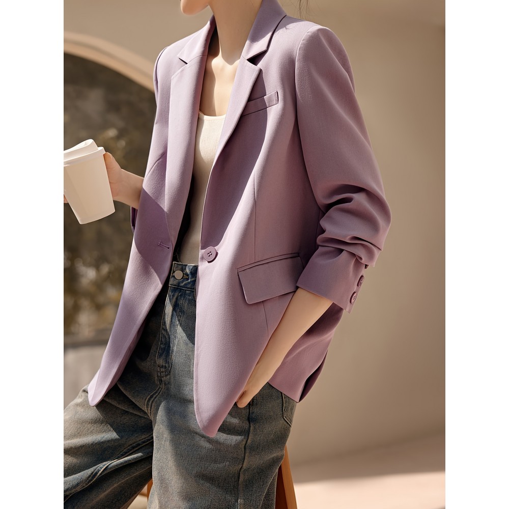 XWI Elegant Solid Color Blazer for Women - Classic Long Sleeve, Open Front with Single Button, Machine Washable - Perfect for Spring & Fall
