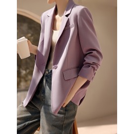 XWI Elegant Solid Color Blazer for Women - Classic Long Sleeve, Open Front with Single Button, Machine Washable - Perfect for Spring & Fall