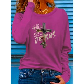 Floral Cross Print Women's Long Sleeve Crew Neck T-Shirt - 