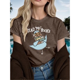 Women's Casual Short Sleeve T-Shirt - Read More Books Graphic Print with Piglets Like Doves Design, Soft Viscose Blend, Lightweight 180gsm, Maroon Book Lover Gift for Teachers & Readers, Machine Washable
