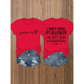 Summer Women's Letter Print Front and Back Fashion Short Sleeve T-Shirt, Comfortable Breathable Fabric, Casual Sporty Style, Suitable for Spring and Summer